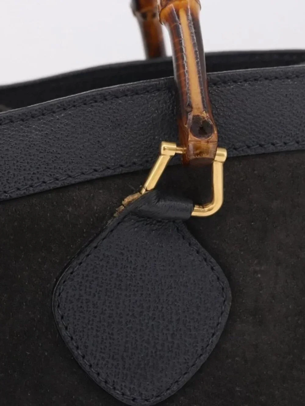 GUCCI Bamboo Tote Bag Suede Black Gold 002 2853 0260 0 Auth 183378